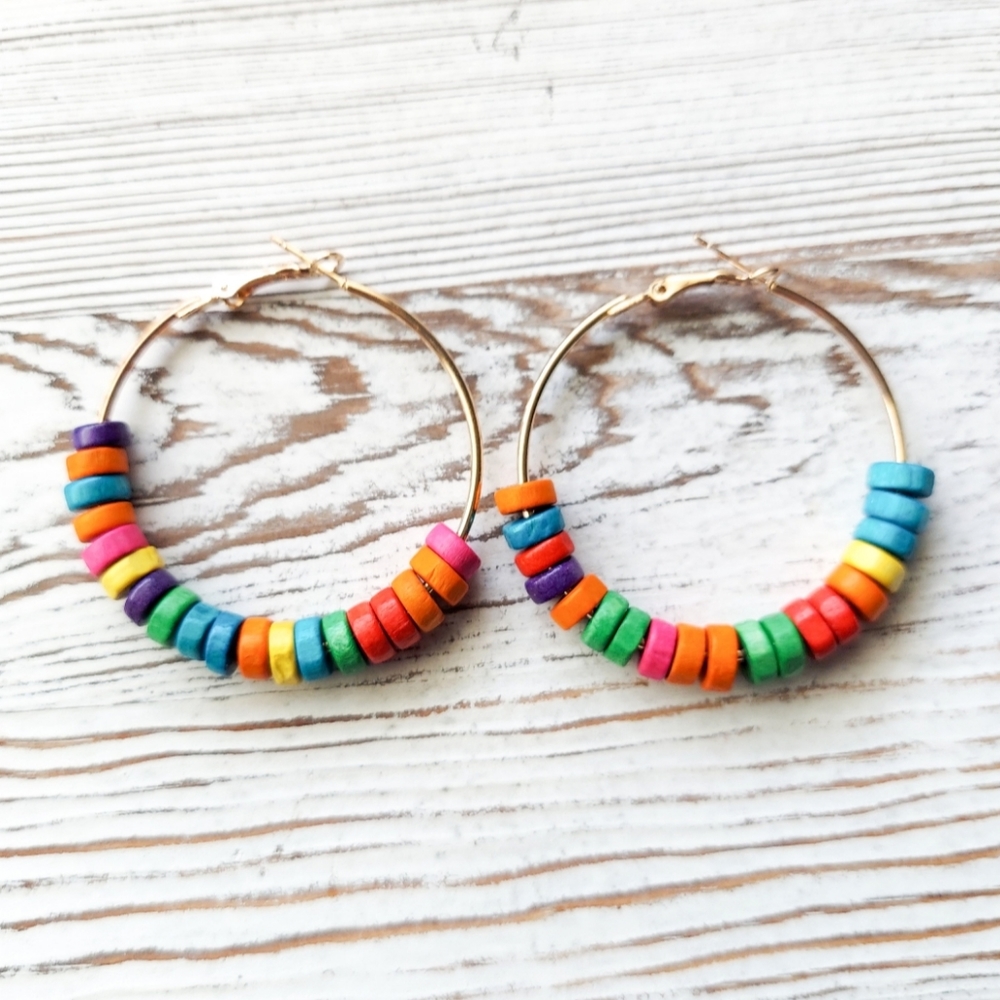 Jessica Colorful Wood Bead Hoops